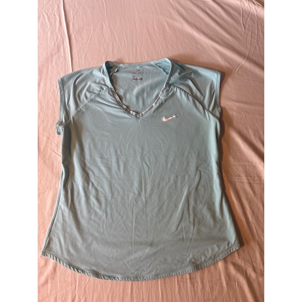 Nike Dri-FIT Training Top Womens Large Blue  V-Neck Cap‎ Sleeve Gym Shirt